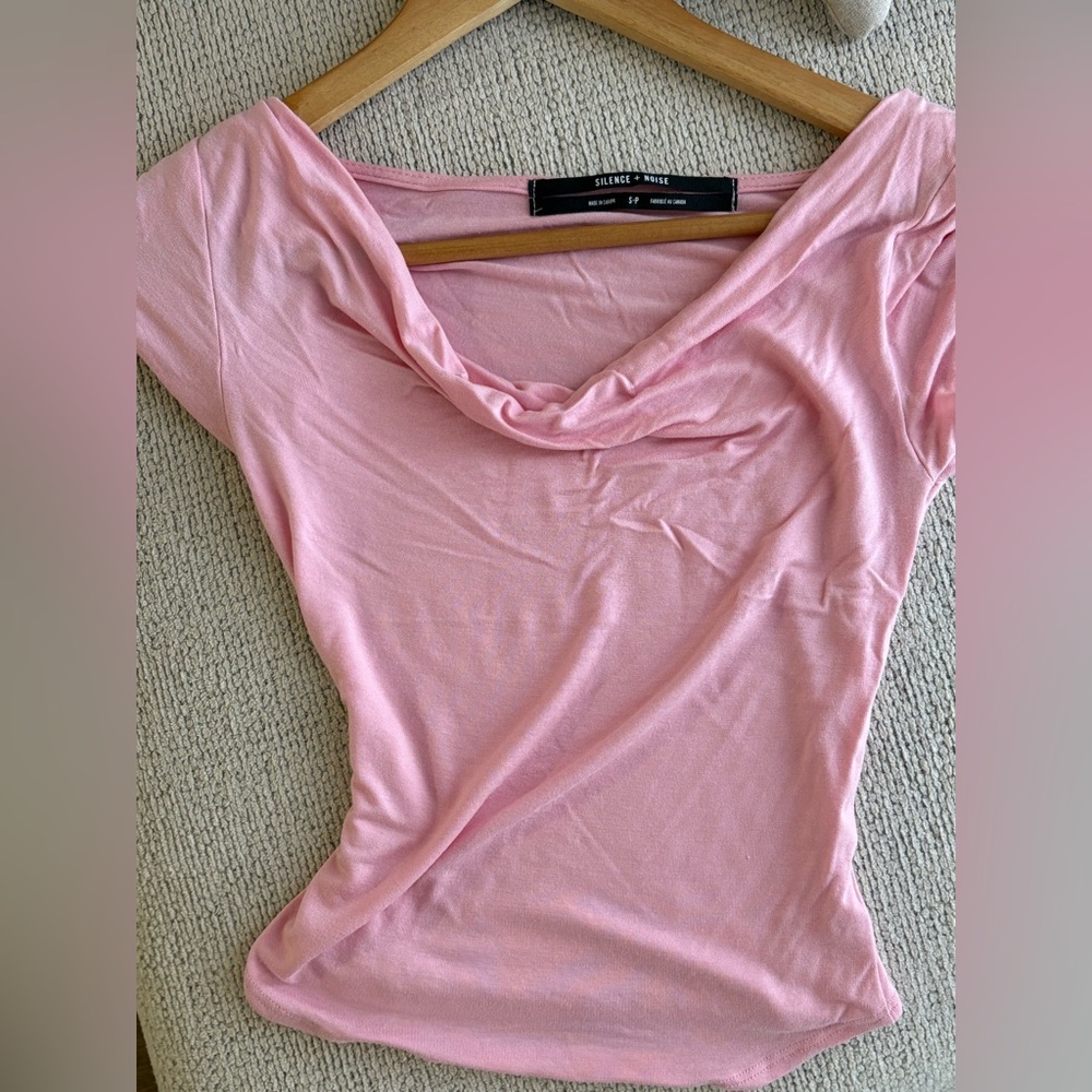Silence + Noise Soft Pink Drape Neck Blouse